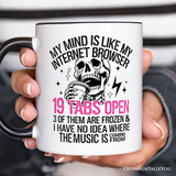 My Mind is Like My Internet Browser Personalized Mug, Sassy Overstimulated Skeleton Funny Gift with Custom Name