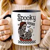 Spooky Mama Skeleton Halloween Personalized Mug, Momster Retro Checkered Gift with Custom Name