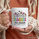 Helping Little Minds Grow Teacher Personalized Mug, Floral Appreciation Gift with Custom Name