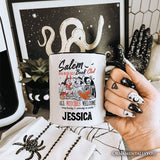 Salem Book Club Witches Personalized Mug, Spooky Halloween Reading Girl Gift with Custom Name