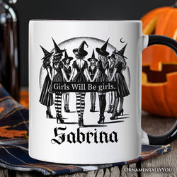 Girls Will Be Girls Personalized Mug, Witchy Halloween Gift with Custom Name for Empowered Women