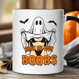 Show Me Your Boobs Halloween Personalized Mug, Funny Naughty Pun Ghost Gift with Custom Name