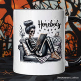Homebody Reading Skeleton Personalized Mug, Funny Lazy Selfcare Gift with Custom Name