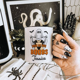 Show Me Your Boobs Halloween Personalized Mug, Funny Naughty Pun Ghost Gift with Custom Name