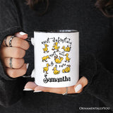 Funny Ducks Not All in a Row Sarcastic Personalized Mug, Mental Health Motivational Gift with Custom Name