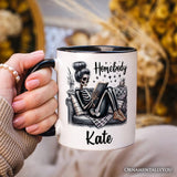 Homebody Reading Skeleton Personalized Mug, Funny Lazy Selfcare Gift with Custom Name