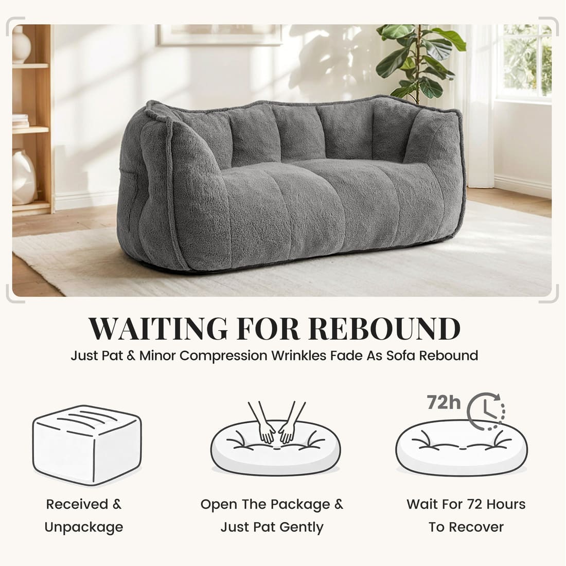 2-Seat Teddy Bean Bag Sofa