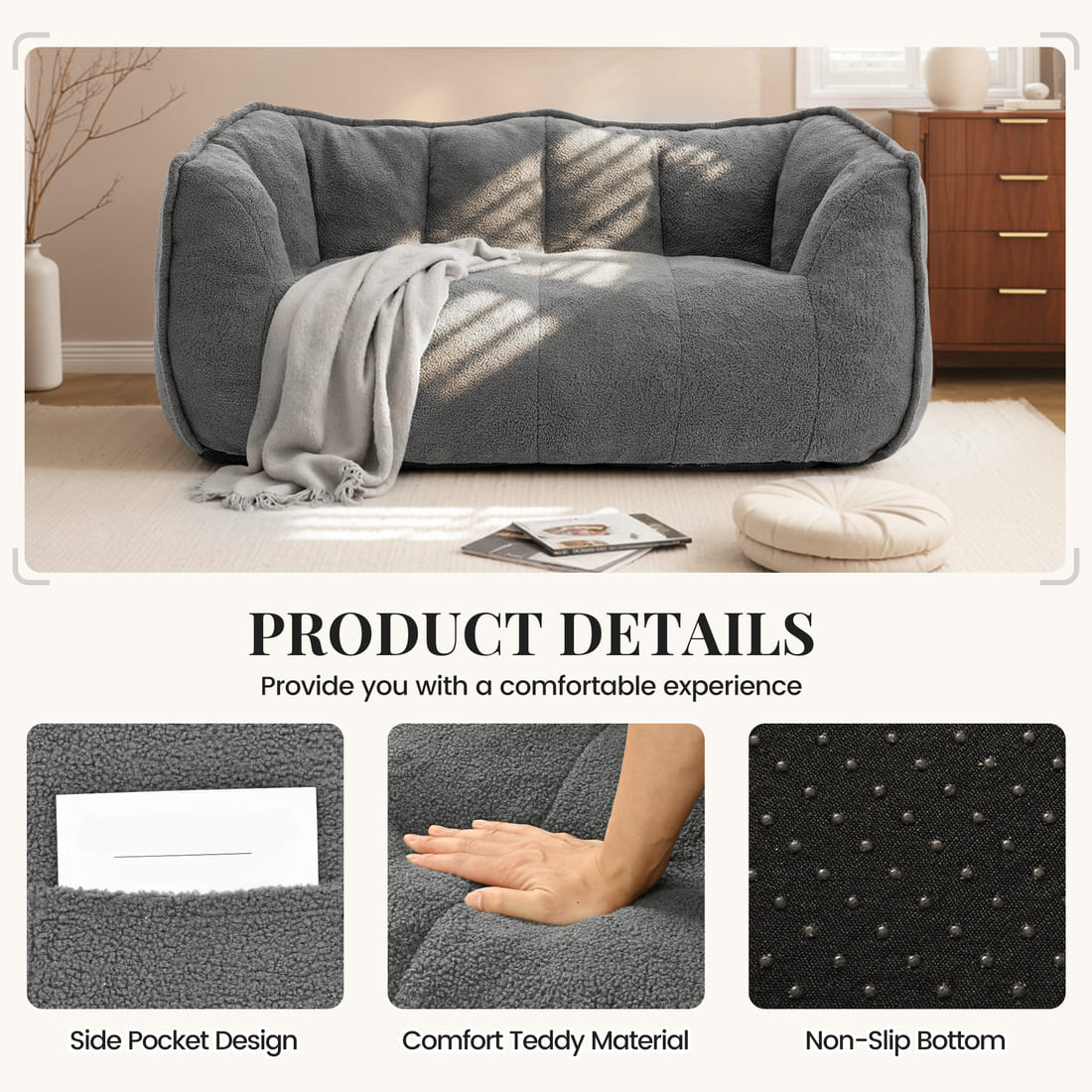 2-Seat Teddy Bean Bag Sofa