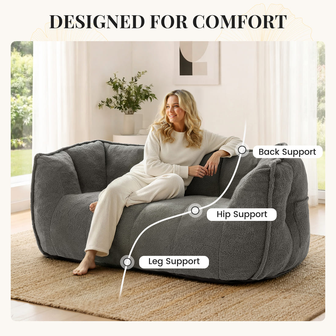 2-Seat Teddy Bean Bag Sofa