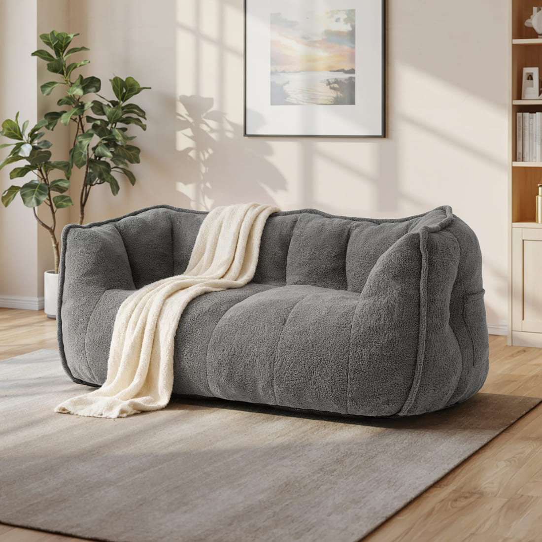 2-Seat Teddy Bean Bag Sofa