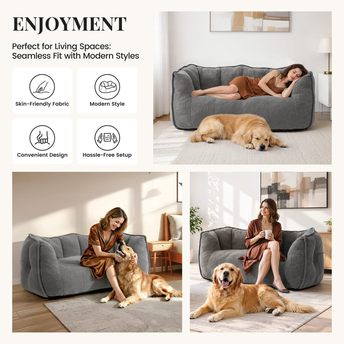 2-Seat Teddy Bean Bag Sofa