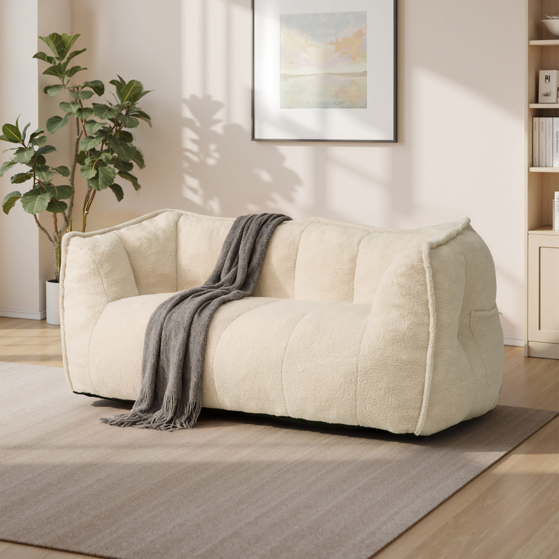 2-Seat Teddy Bean Bag Sofa