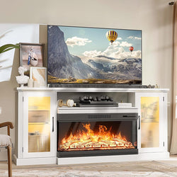 Pamapic 3-Sided Electric Fireplace TV Stand, Farmhouse Entertainment Center with 36" LED Fireplace & Glass Doors for Living Room