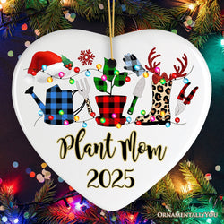 Personalized Plant Lover Gift Buffalo Plaid Leopard Merry Christmas Ornament, Botanical Gift