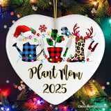 Personalized Plant Lover Gift Buffalo Plaid Leopard Merry Christmas Ornament, Botanical Gift