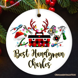 Personalized Handyman Buffalo Plaid Leopard Merry Christmas Ornament Woodworking Gift