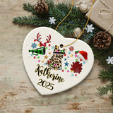 Personalized Cheerleader Buffalo Plaid Leopard Merry Christmas Ornament, Cheer Mom Gift
