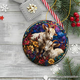 Elegant Goat Stained Glass Theme Ceramic Ornament, Billy Buck and Doe Mountain Animal Decor