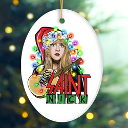 Iconic Miss Saint Nick Bohemian Christmas Ornament, Poetic Guitarist Feminine Rock Theme