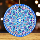 Luminescent Blue Mandala Christmas Ornament, Ethnic Indian Decoration, Hinduism, Buddhism, Jainism