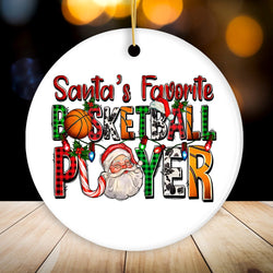 Santa’s Favorite Basketball Player Plaid Christmas Ornament, Athelete Gift