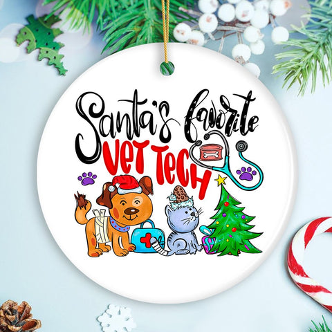 Santa’s Favorite Vet Tech Christmas Ornament, Appreciation Gift for Veterinary Technician