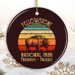 Yellowstone National Park Retro Bison Ornament