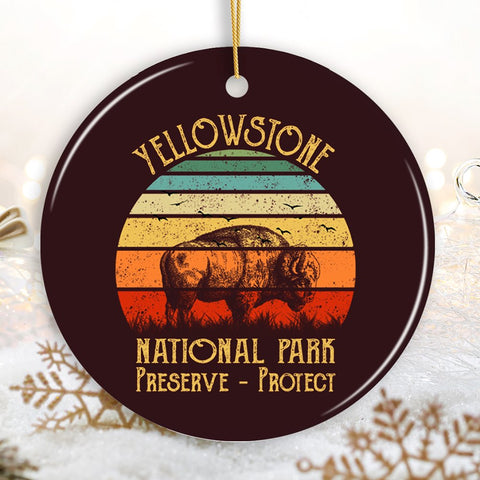 Yellowstone National Park Retro Bison Ornament