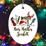 Personalized Hair Stylist Buffalo Plaid Leopard Merry Christmas Ornament, Hair Hustler Gift