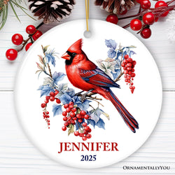 Personalized Cardinal Ornament, Winter Wonderland Christmas Gift With Custom Name and Date