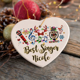 Personalized Singers Buffalo Plaid Leopard Merry Christmas Ornament, Microphone Gift