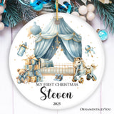 Personalized Baby Boy First Christmas Ornament, Treasured Newborn Holiday Debut Gift