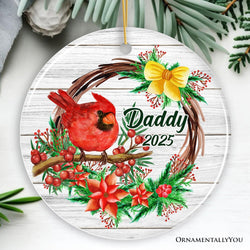 Personalized Cardinal Christmas Ornament with Name and Year, Ceramic Family Gift