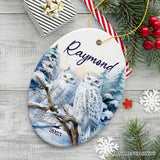 Snowy Owl Personalized Ornament, Grand Arctic Majesty Christmas Gift With Custom Name and Date