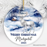 Winter Wonderland White Deer Personalized Ornament, Majestic Christmas Gift