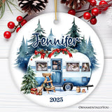 Camping Personalized Ornament, Enchanted Frost Winter Christmas Gift With Custom Name and Date