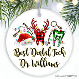 Personalized Dentist Buffalo Plaid Leopard Merry Christmas Ornament, Dental Gift