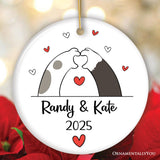 Valentine Cat Paw Heart Personalized Ornament, Cat Lover Custom Name Gift