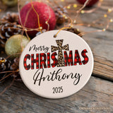 Christian Christmas Buffalo Plaid Personalized Ornament, Holiday Family Gift