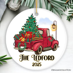Vintage Red Truck Personalized Ornament, Christmas Keepsake Family Gift