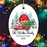 First Christmas on The Farm Personalized Ornament, Red Truck Housewarming Family Gift