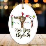 Personalized Hairdresser Buffalo Plaid Leopard Merry Christmas Ornament, Stylist Gift