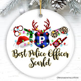Personalized Merry Christmas Plaid Police Officer Christmas Ornament