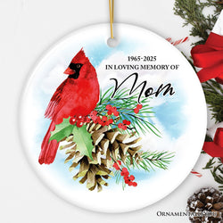 Personalized Cardinal Memorial Ornament, In Loving Memory of Deceased Loved Ones with Dates