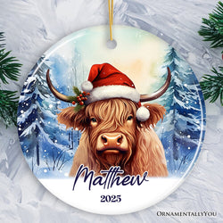 Highland Cow Personalized Ornament, Enchanted Frost Christmas Gift With Custom Name and Date
