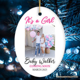 Baby Gender Reveal Personalized Photo Ornament, It’s a Boy or Girl Announcement, Small Baby Shower Gift