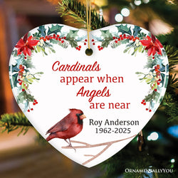 Personalized Cardinals Appear When Angels Are Near Floral Heart Ornament