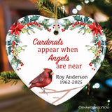 Personalized Cardinals Appear When Angels Are Near Floral Heart Ornament