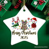 Personalized Cheerleader Buffalo Plaid Leopard Merry Christmas Ornament, Cheer Mom Gift