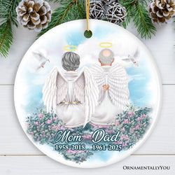 Family in Heaven Personalized Ornament, Grandparents or Parents Keepsake Angel with Wings Christmas Memorial Decoration